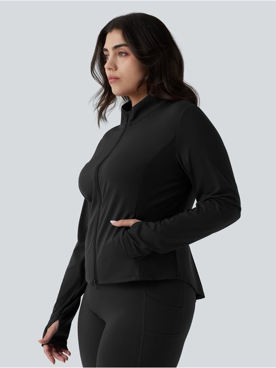 HALARA Tops - Halara SoftlyZero™ Stand Collar Thumb Hole Pockets Pleated Zipper Slimfit Size M